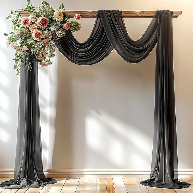 Black Wedding Arch Draping Fabric 3 Panels 30'' x 20FT Black Drapes Sheer - Image 4