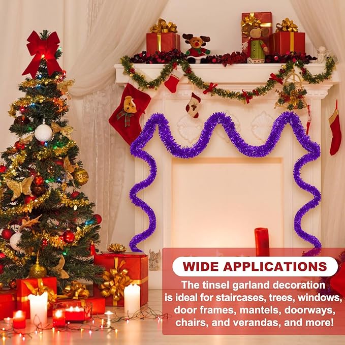 50 Feet Purple Christmas Tinsel Garland, Metallic Foil Twist Banner Wall - Image 3