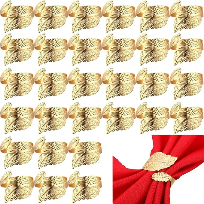 Bokon 50 Pcs Gold Napkin Rings Metal Leaf Napkin Holders Delicate Rings Bulk by Bokon