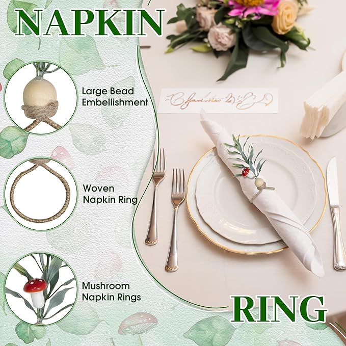MAOANME Napkin Rings Set of 12, Rustic Eucalyptus Napkin Holder Rings - Image 3