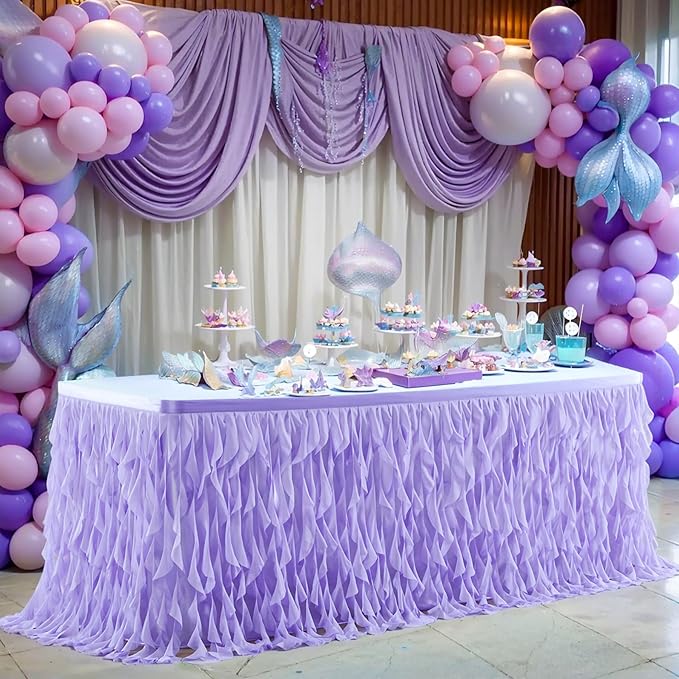 PARTISKY Lavender Purple Tulle Curly Willow Table Skirt - Image 9