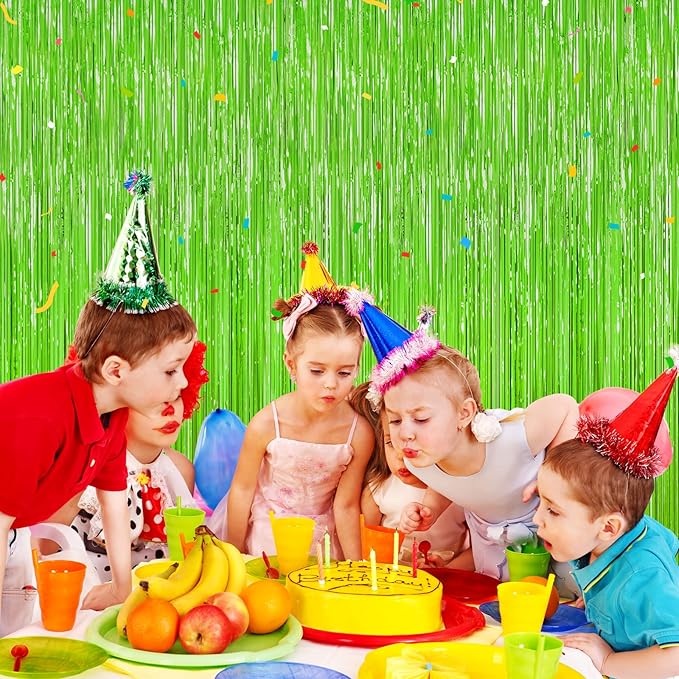 Grass Green Foil Fringe Curtain Backdrop, Birthday Christmas Tropical Party - Image 2