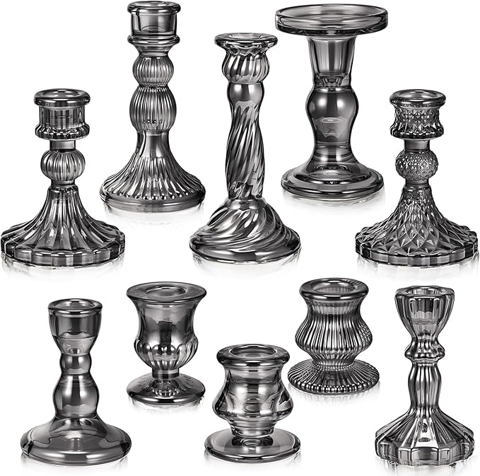 Mumufy 10 Pcs Glass Crystal Taper Candle Holders Clear Glass Candlestick Holder by Mumufy