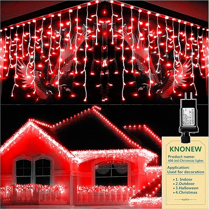 KNONEW Christmas Lights Outdoor Decorations 400 LED 33ft 8 Modes Curtain Fairy by KNONEW