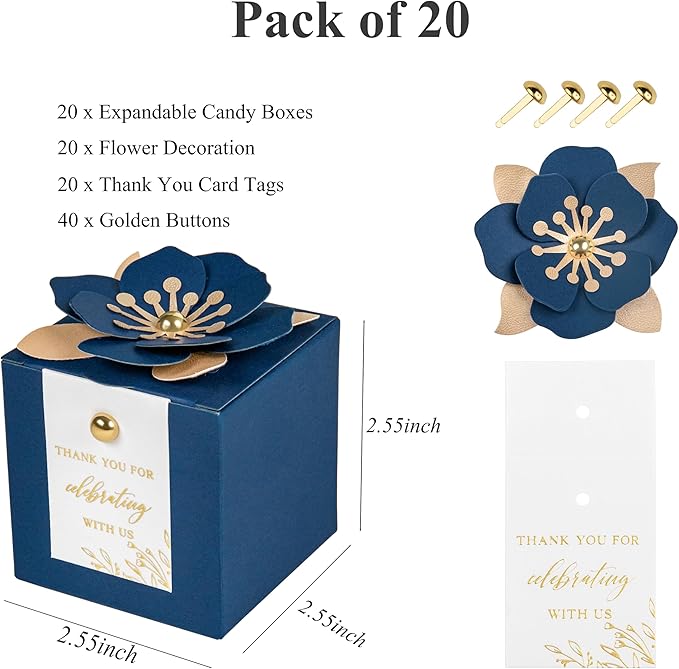 FEIYI 20 PCS Favor Boxes, 3 In 1 Navy Blue Candy Boxes - Image 2