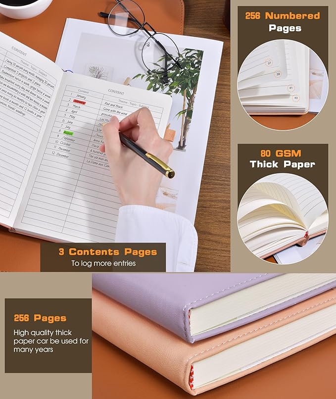 Lined Journal Notebook for Women Men, 256 Numbered Pages Hardcover Leather - Image 4