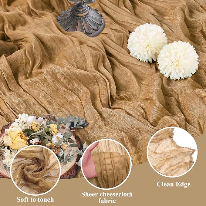 Asee'm 2pcs Cheesecloth Table Runner 120 Inches Long Khaki Boho Gauze Cheese - Image 3