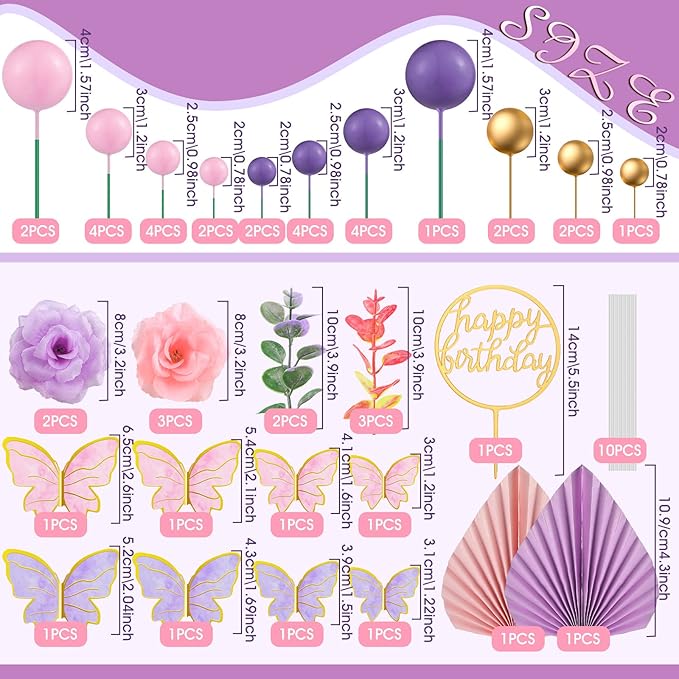 Shimeyao 52 Pcs Wedding Birthday Gold Cake Decoration Boho Cake Topper Pink - Image 3