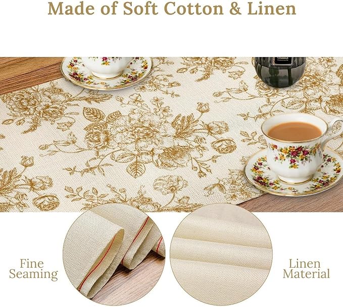 Retro Floral Table Runner, 13x70 Inch - Image 4