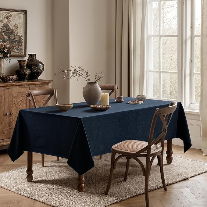 MIULEE Navy Blue Linen Tablecloth 60x84 Inch Rectangle Table Cloth Waterproof - Image 4