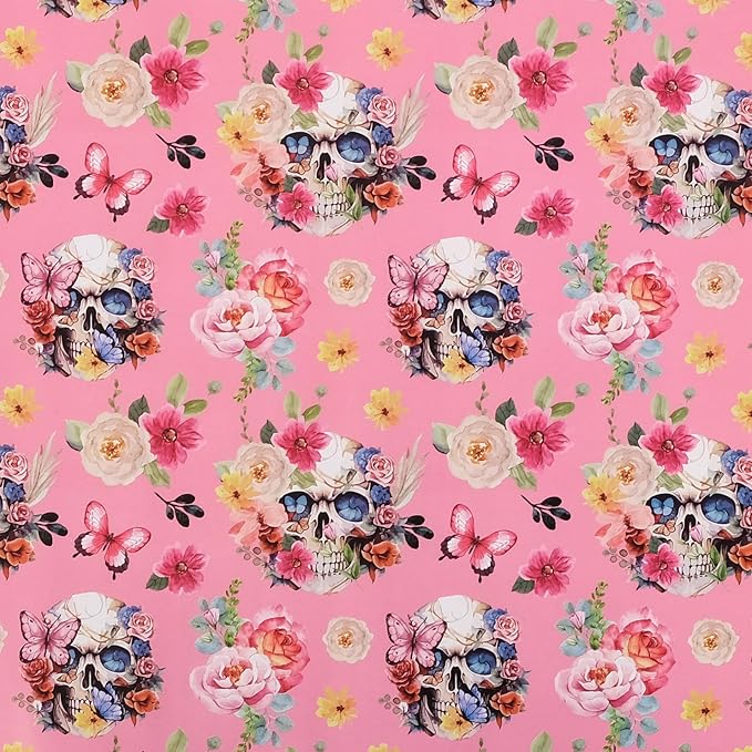 Aimyoo Gothic Wrapping Paper Roll, 17 Inch X 16.5 Feet Skull Floral Butterfly - Image 2