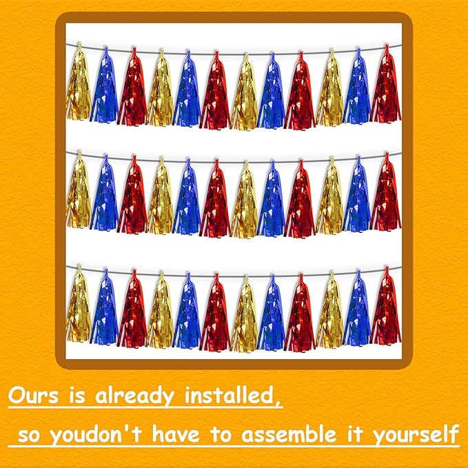 3P Gold Blue Red Foil Fringe Tassel Banner Metallic Tinsel Streamer Garland - Image 3