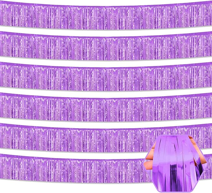 6 Pack 10 Feet Light Purple Foil Fringe Garland Metallic Tinsel Streamers by Ferwzsr