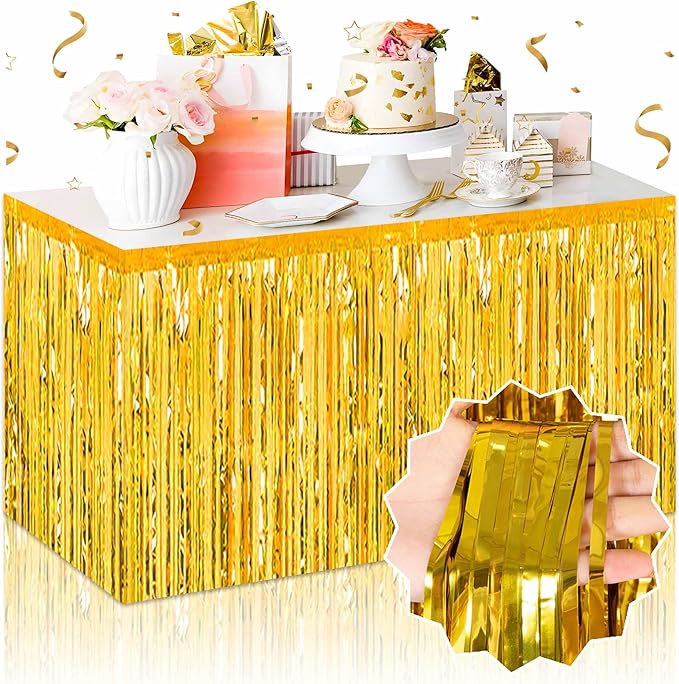 3 Pack 29 x108 Inch Gold Foil Fringe Table Skirts Metallic Banner by LANTIANCHEN
