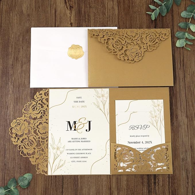 DORIS HOME 50pcs Laser Cut Wedding Invitation Pockets - Image 3
