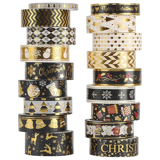 18 Rolls Christmas Washi Tape Holiday Masking Tape Black Christmas Wrapping by Sereliy