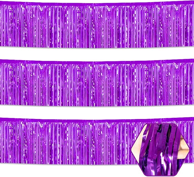 3 Pack 10 Feet Purple Foil Fringe Garland Metallic Tinsel Streamers Banner Wall by Ferwzsr
