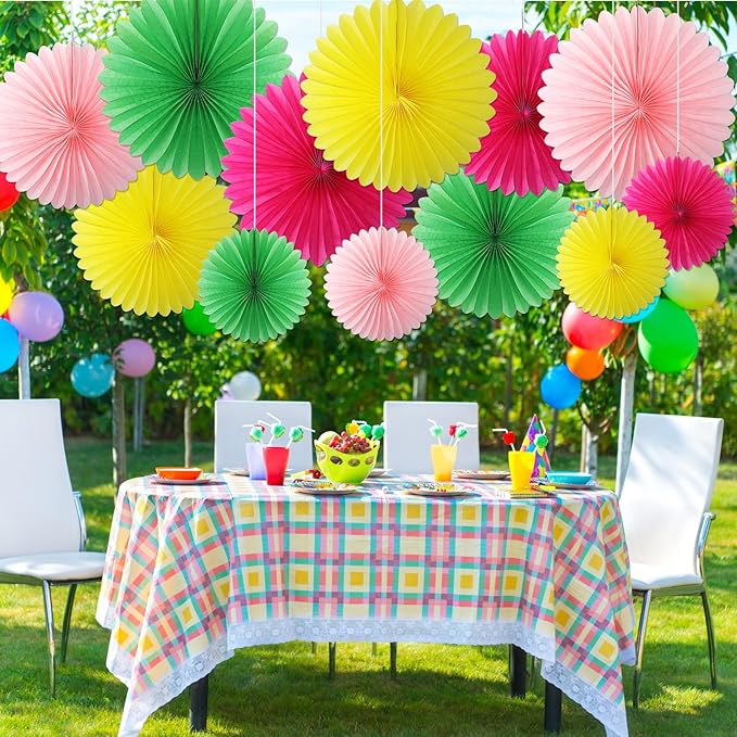24 Pcs Colorful Paper Fans Party Hanging Decorations Rainbow Classroom Wall - Image 4