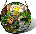 Stained Glass Window Hanging, Frog Playing Guitar Suncatcher Diamond Glass by DASTOLL
