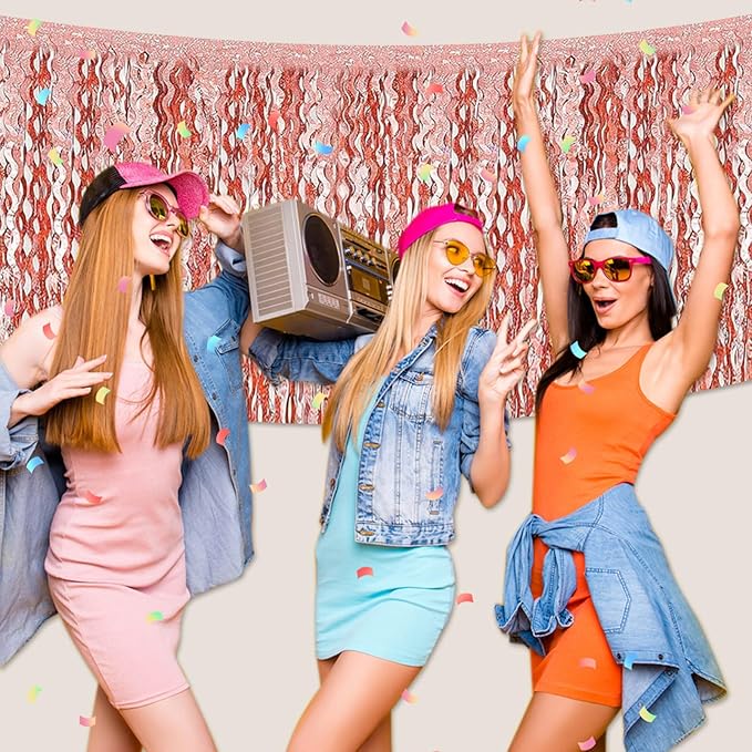 6 Pack 29x108 Inch Rose Gold Wave Foil Fringe Table Skirts Metallic Banner - Image 7