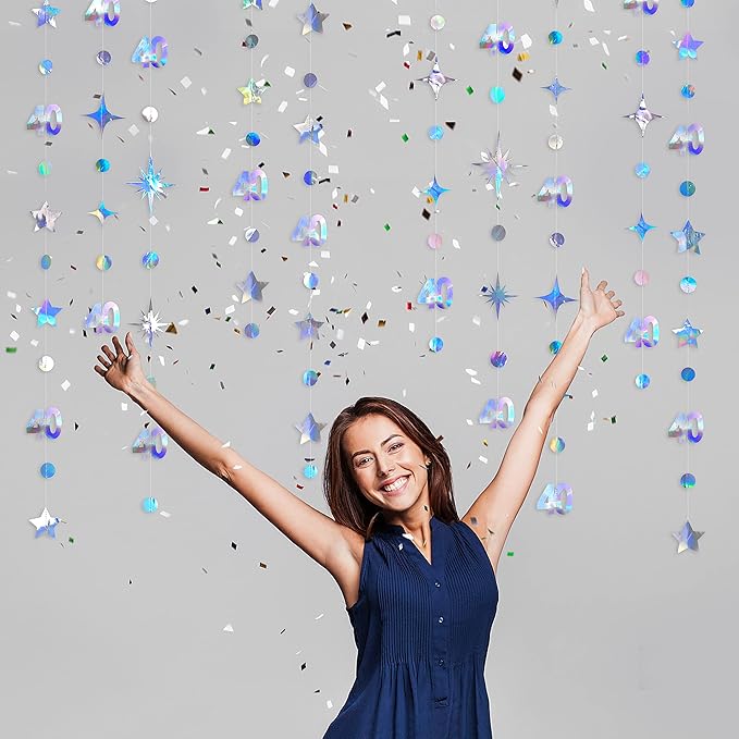 Iridescent 40th Birthday Decorations Number 40 Circle Dot Twinkle Star Garland - Image 4