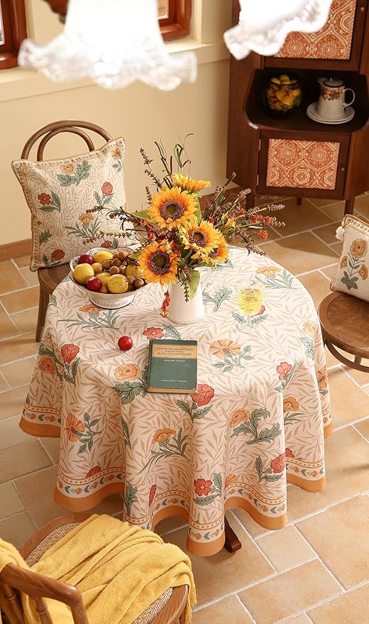 patdrea Designer Small Yellow Floral Linen Table Cloth - Image 8