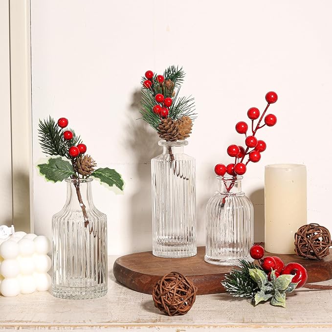 ComSaf Glass Bud Vases Set of 3, Small Flower Vases in Bulk, Mini Ribbed Vases - Image 8