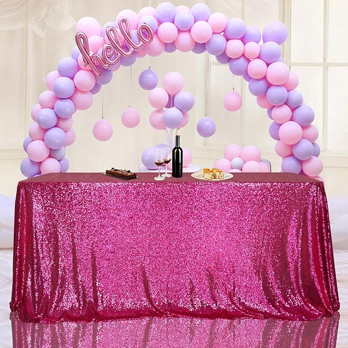 SquarePie Sequin Tablecloth 50 x 72 Inch Hot Pink Glitter Table Linen - Image 7