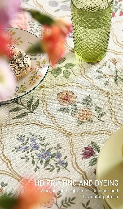 ISAENNE Designer Small Round Tablecloth, Western Linen Colorful Floral Indoor - Image 4