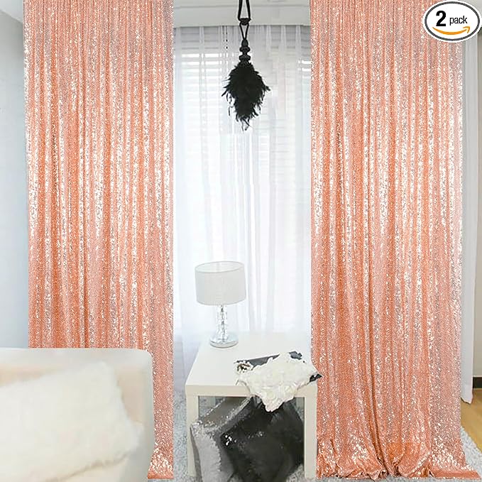 ShinyBeauty Sequin Curtains 2 Panels 4x10ft Rose Gold Backdrop Curtain Sequin by ShinyBeauty