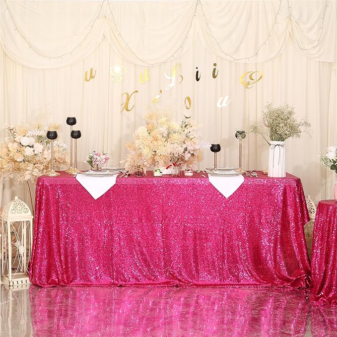 SquarePie Sequin Tablecloth 50 x 72 Inch Hot Pink Glitter Table Linen by SquarePie