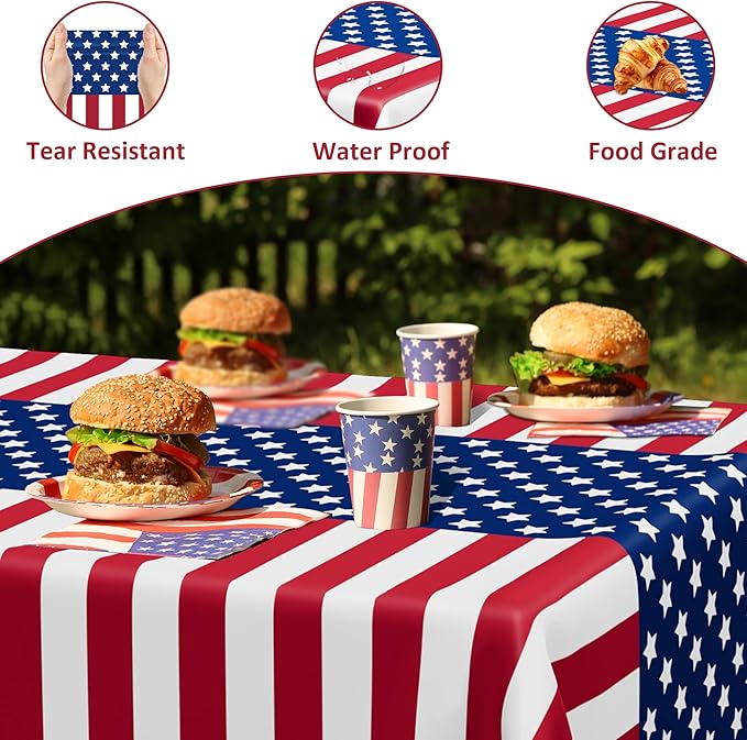 QZYL 4 Pack 4th of July Tablecloths, Rectangle Red White and Blue Tablecloth - Image 3