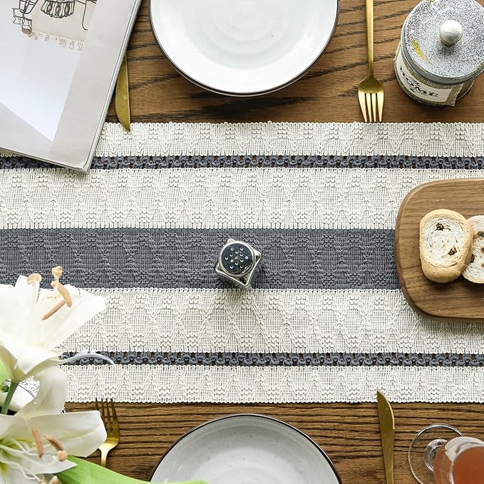 Artoid Mode Dark Grey Farmhouse Woven Rustic Table Runner, Seasonal Holiday - Image 3