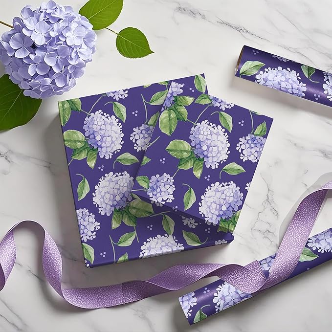 WRAPAHOLIC Kraft Hydrangea Floral Wrapping Paper Roll - Image 4