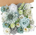 AmyHomie Teal Blue Artificial Flowers Combo Silk Mix Peony Rose Fake Flowers by AmyHomie