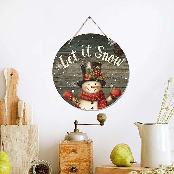 CGBHW Winter Wooden Sign, Vintage Snowy Snowman Hanging Sign Wall Decor - Image 3