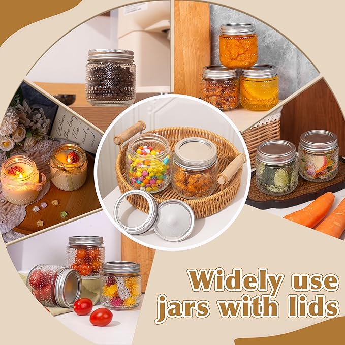 Mason Jars 8 Oz with Lids 12 Packs, Vintage Small Glass Canning Jars with - Image 7