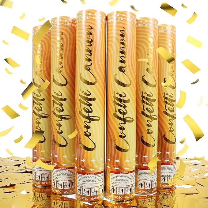 6 Pack Gold Confetti Cannon, Confetti Poppers, 12 Inch Party Poppers Shooters by GAILROSO
