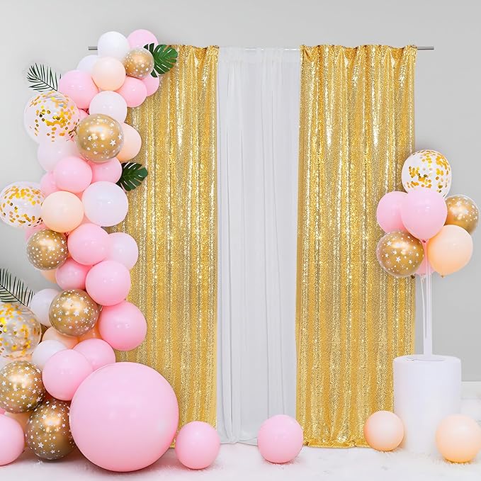 Eternal Beauty Sequin Backdrop Curtains, 2x8 Ft-2 Panels Gold Back Drop - Image 5
