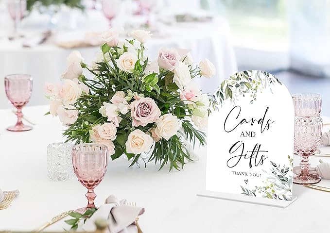 Greenery Cards and Gifts Sign, 6 x 8 Inch White Arch Acrylic Wedding Sign - Image 5