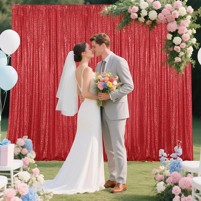 Red Sequin Backdrop Curtain 2 Pieces 2FTx8FT Glitter Photography Backdrop - Image 9