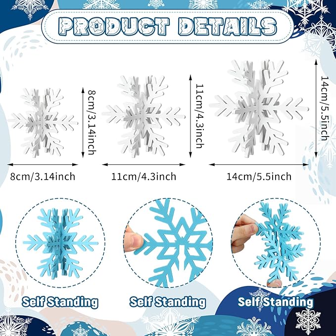 Bucherry 12 Pcs Wooden Snowflake Table Decor 3D Snowflake Tabletop Signs and - Image 2