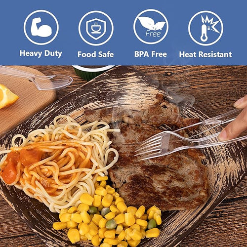 100 Count Plastic Silverware Heavy Duty -50 Forks, 50 Spoons, Heat Resistant - Image 2
