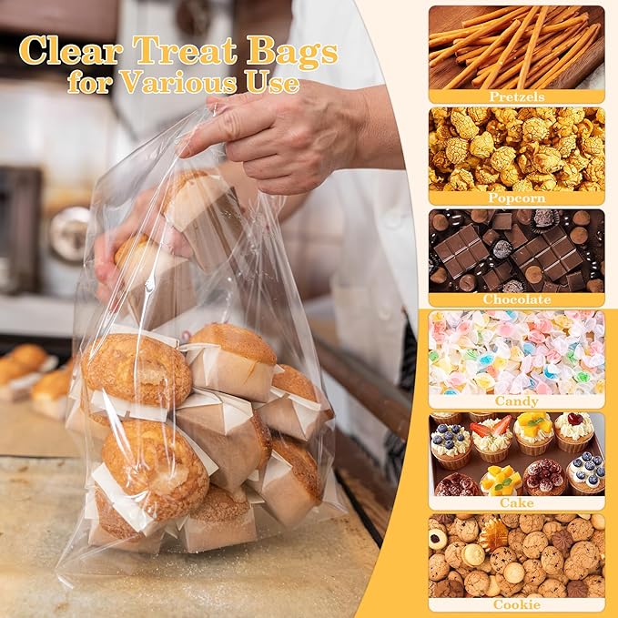 100 PCS Cellophane Treat Bags, Cidenbio 9x12 In Clear Cellophane Gift Bags - Image 5