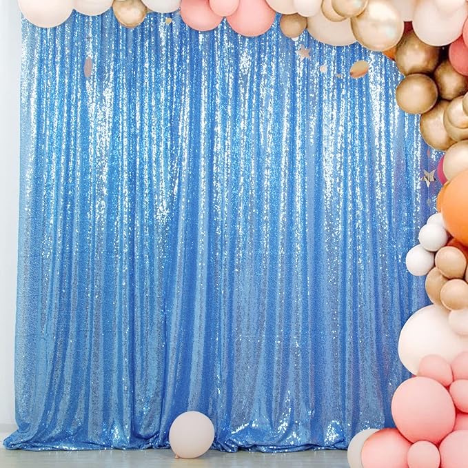 ShinyBeauty Sequin Curtain Baby Blue 4FTx8FT Sequin Photo Backdrop Baby Blue by ShinyBeauty