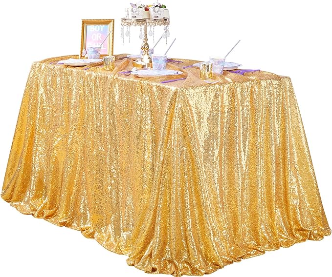 QueenDream Gold Table Cloth Party Decorations: Sequin Fabric 90x90 Inch Sparkle by QueenDream