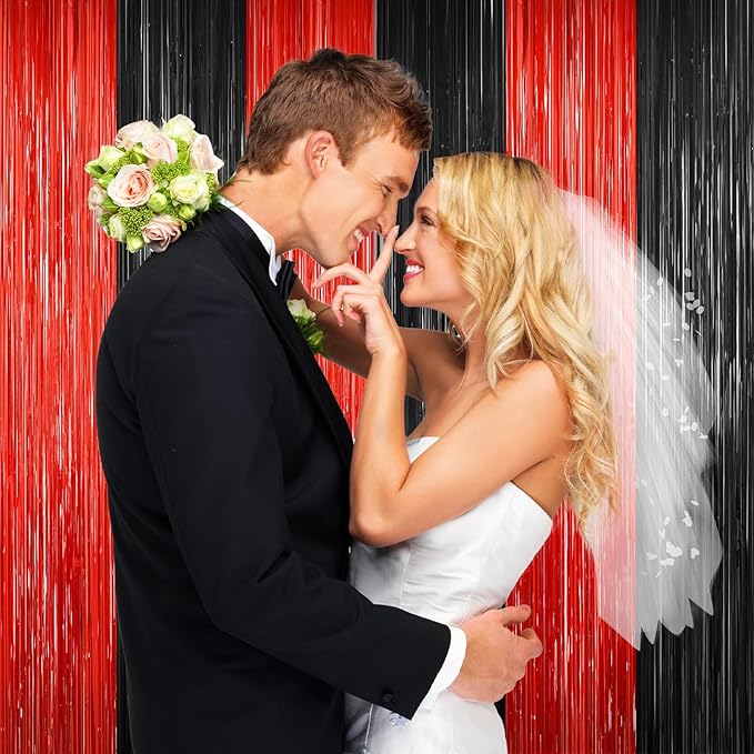 2Pack Black Red Backdrop Curtains Party Decor, Door Streamers Photo Booth - Image 4