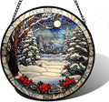 Stained Glass Window Hanging Christmas Tree Winter Snow Night Scenery 6.3" by DASTOLL
