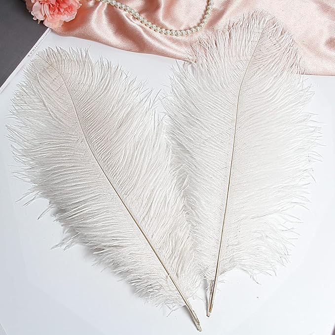 THARAHT 12pcs White Ostrich Feathers Natural Bulk 16-18Inch 40cm-45cm - Image 4