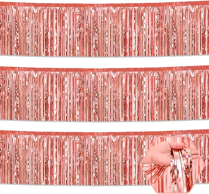 3 Pack 10 Long Rose Gold Metallic Foil Fringe Garland Wall Hanging Tassle Banner by Ferwzsr
